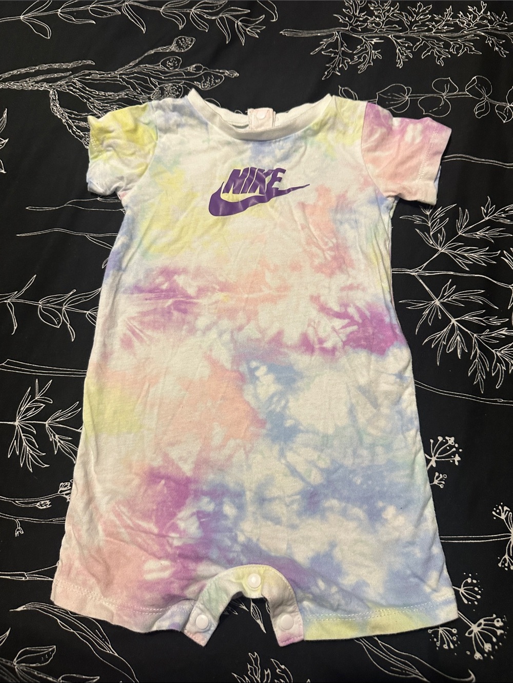 Nike Pastel Tie-Dye Baby One-Piece Romper with Purple Logo